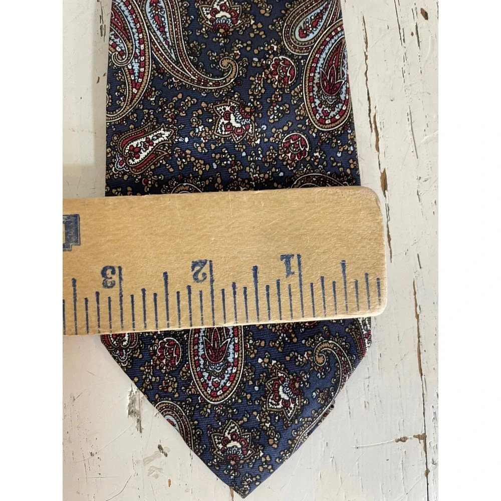 Christian Dior‎ Silk Tie Mens Navy Blue Burgundy Gold Paisley Vintage Necktie